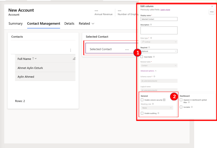 Selected Contact Lookup